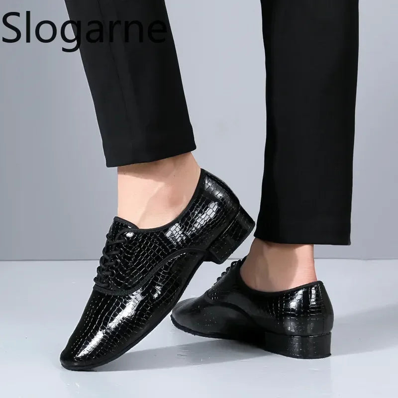 Men Modern Dance Shoes Man Outdoor Dance Leather Latin Jazz Shoes Indoor Suede Sole 2.5CM Heels Ballroom Waltz Shoes Stage Wear