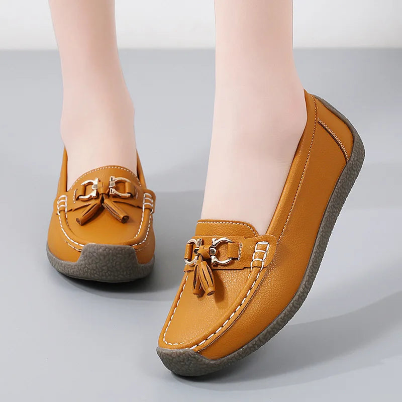 Women's Comfortable Loafers – Soft Sole Flat Shoes with Metal Buckle for Casual Daily Wear and Office Use zapatos para mujer