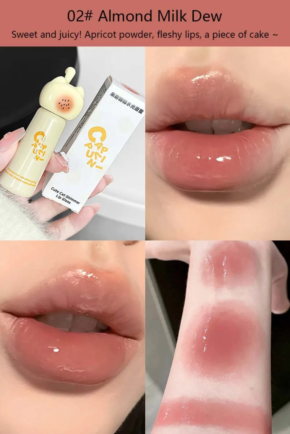 New Moisturizing Cat Lip Gloss Long Lasting Highly Pigmented Lip Stain 4 Shades Water Light Glossy Lip Makeup Beginners