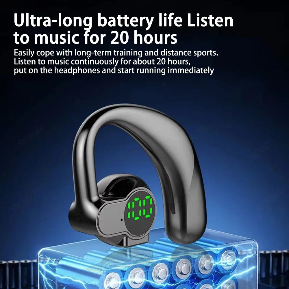 Bluetooth 5.4 Wireless Headphones Headset Handsfree Noise Cancelling Rotatable Sport Digital Display Single Ear Earhook Earphone
