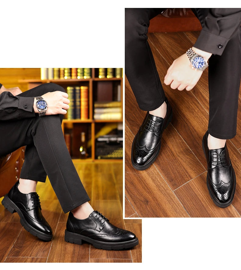 5 8 10cm Heel Leather Shoes for Men Spring Autumn Designer Fashion Casual Platform Shoes Man Increase Black Wedding Shoes Man
