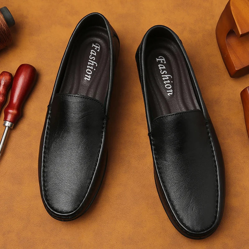 Men's Slip-on Shoes Men's Handmad Breathable Genuine Leather Dress Shoes Fashion Designer Classic Round Toe Soft Loafers mo-3275