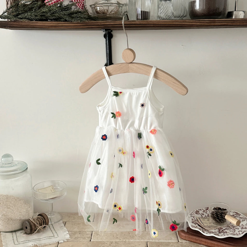 Summer Baby Girls  White Embroidered  Tie Back Suspender Dress Kids Sweet dress Children Outfit Skirt 6Month-3Y