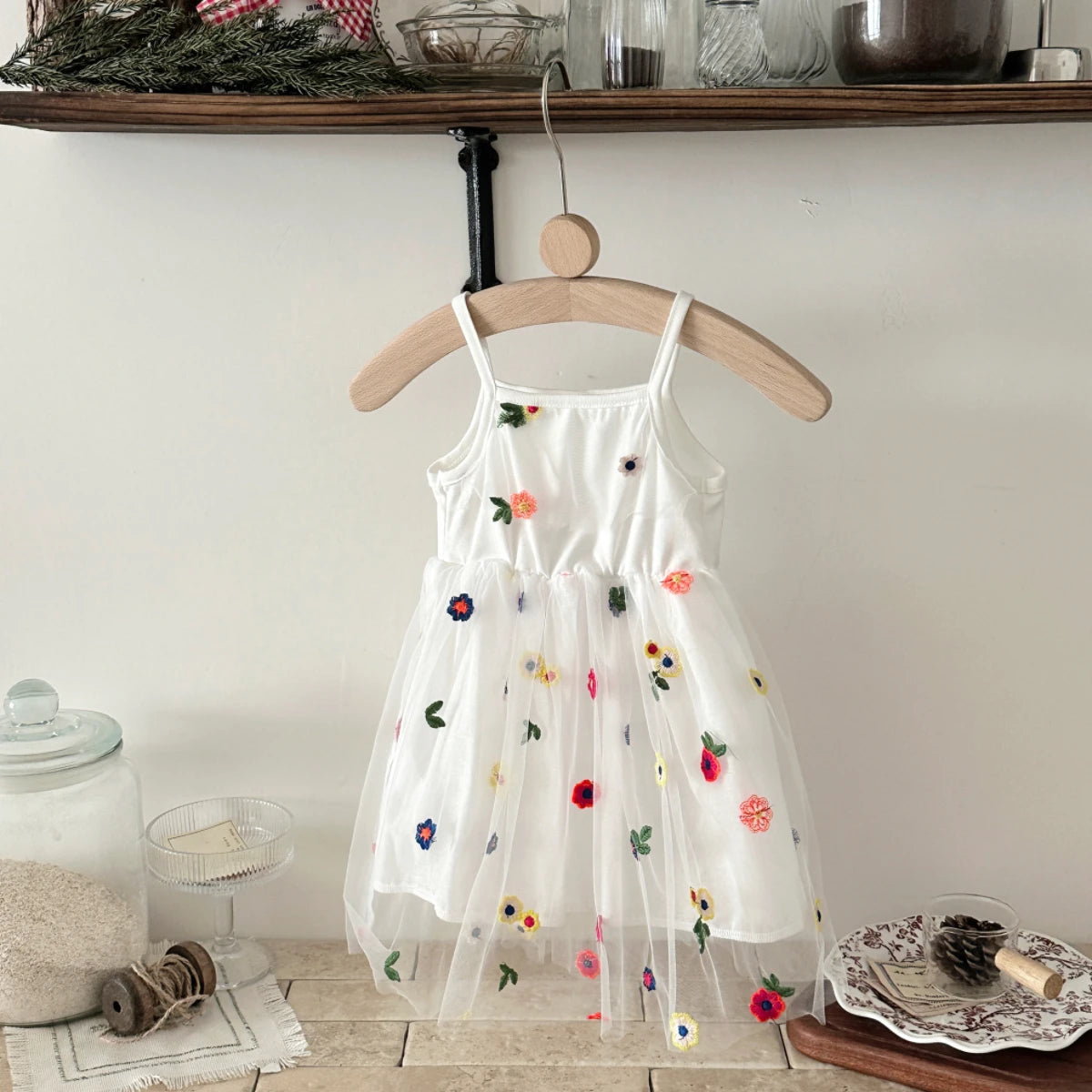 Summer Baby Girls  White Embroidered  Tie Back Suspender Dress Kids Sweet dress Children Outfit Skirt 6Month-3Y