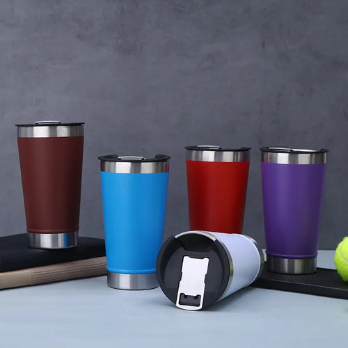 20Pcs/Lot 20OZ Thermal Cup Cold Beer Cups With Opener Lid Stainless Steel Thermos Coffee Mugs For Tea Thermal Tumblers Drinkware