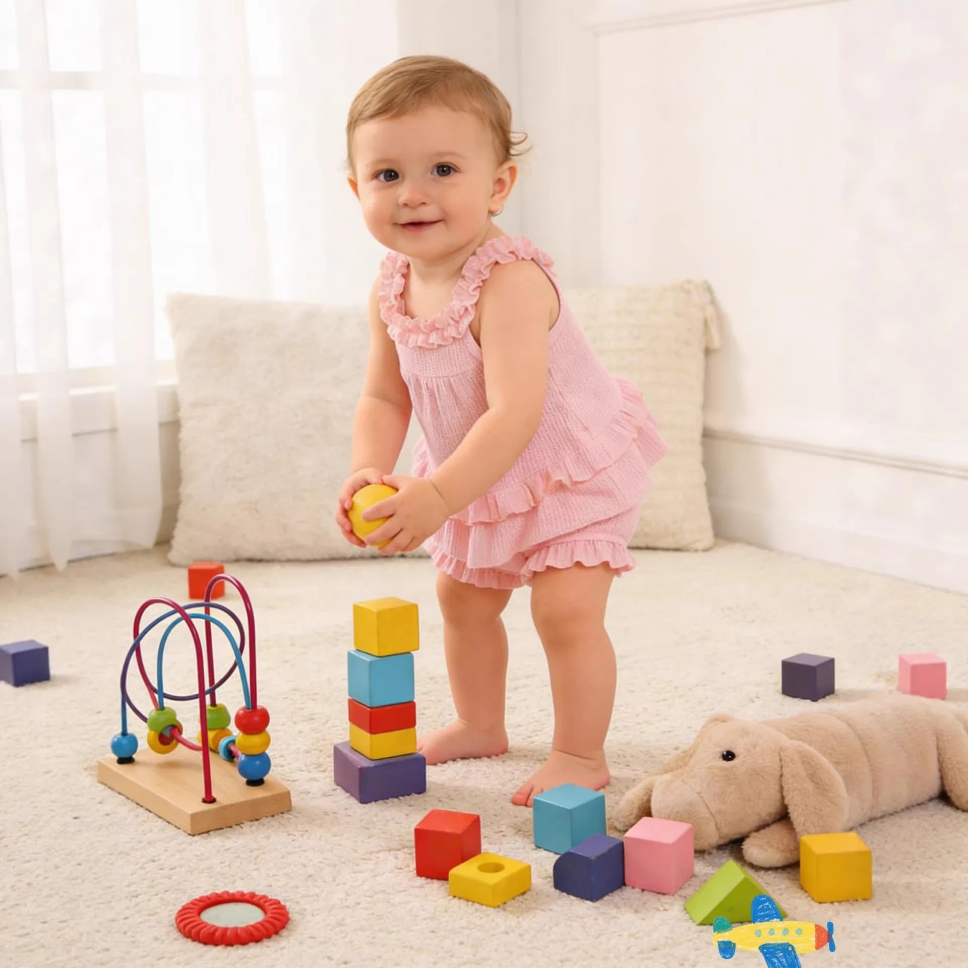 Summer baby girl summer dress pink ruffle halter with diaper pants and pink headgear three-piece set