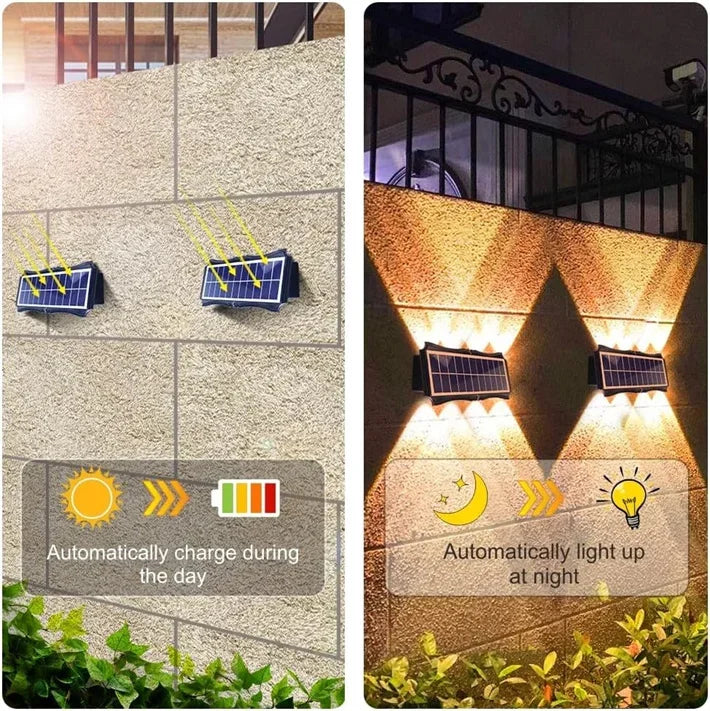 Solar LED Light Wall Lamp Outdoor Waterproof High Brightness Up and Down Luminous Lighting for Outdoor Garden Decoration