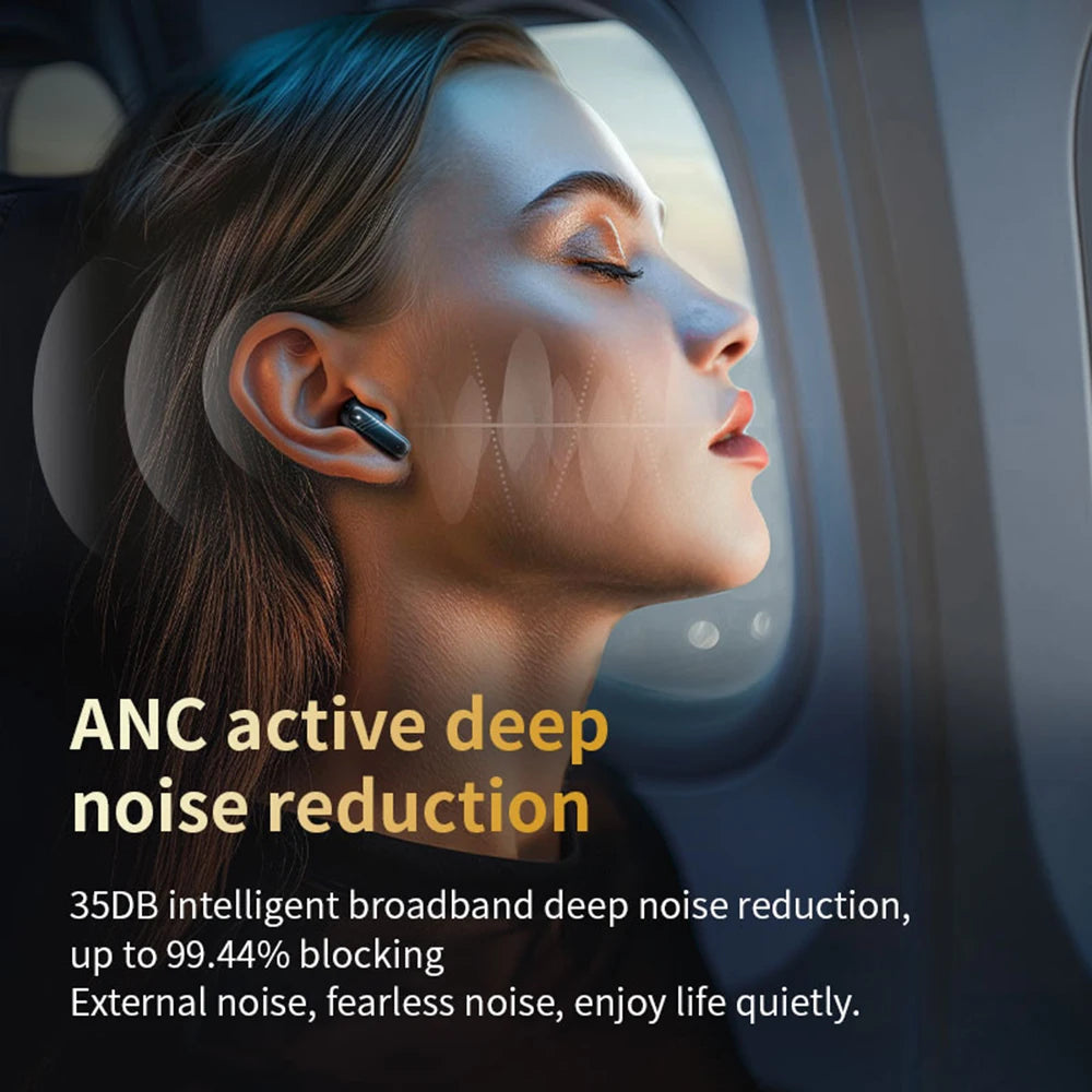 Bluetooth 5.4 ANC Headset Color Screen Touch Active Noise Cancellation Earbuds HIFI Stereo Sports Waterproof Earphones