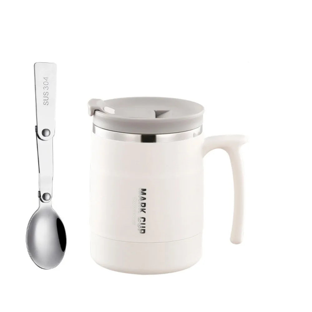 Double-layer Thermal Coffee Mug Anti-scalding Stainless Steel Thermal Cup with Stirring Spoon Large Capacity Insulated Water Cup