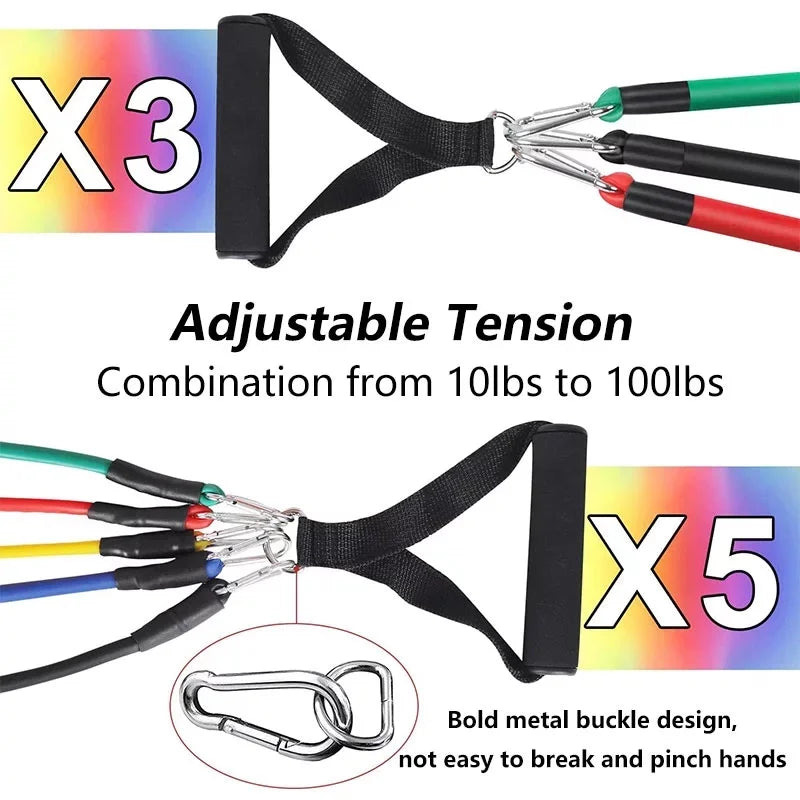 11pcs/Set Pull Rope, Resistance Bands, Portable Fitness Equipment, Ankle Strap, Chest Expander, Elastic Exercise Band