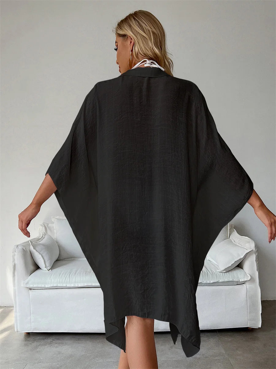 Summer Casual  Sunscreen Beach Dress Woman Bikini Cover-up Swimsuit Solid Sexy Beachwear Loose Cardigan Sun Protection Dresses