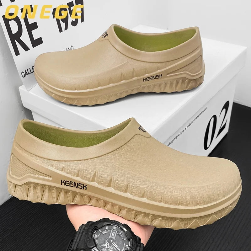 A Pair of Summer Men's Toe-Toe Shoes, Wear-Resistant, Non-Slip Work Shoes, Waterproof and Oil-Proof, Special for Hotels, Durable, Kitchen, Canteen, Chef