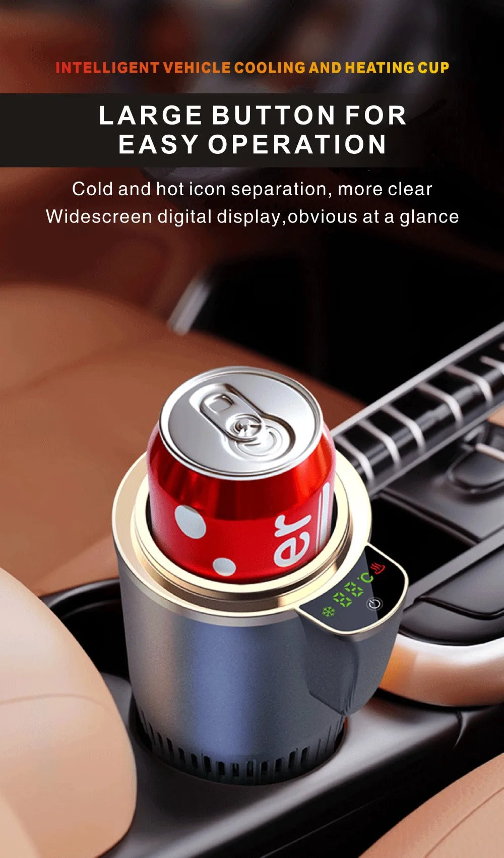 2-in-1 Car Heating and Cooling Cup With Display Screen 12V Button Control For Hot and Cold Functions Beverage Bottle Thermos Cup