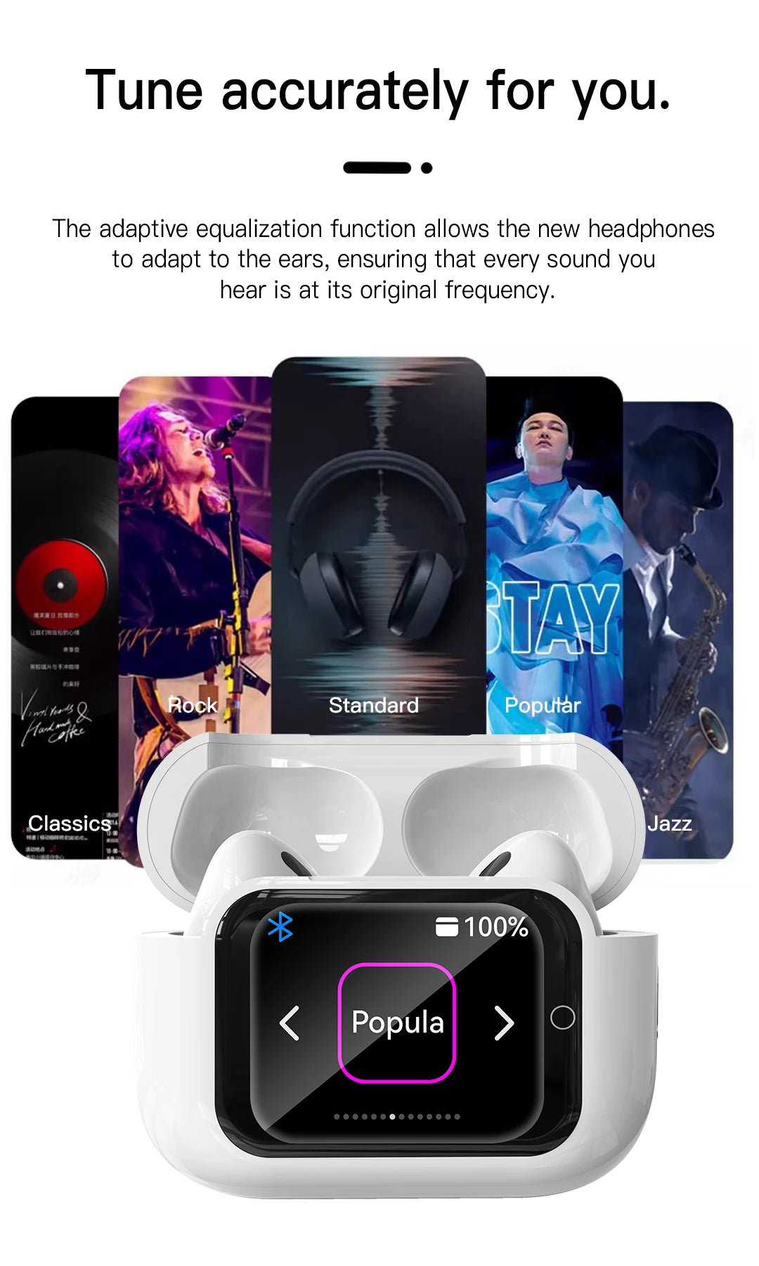Wireless Earphones With Bluetooth 5.3 In-Ear Headphones Intelligent Noise Reduction Long Battery Life LED Color Screen Display