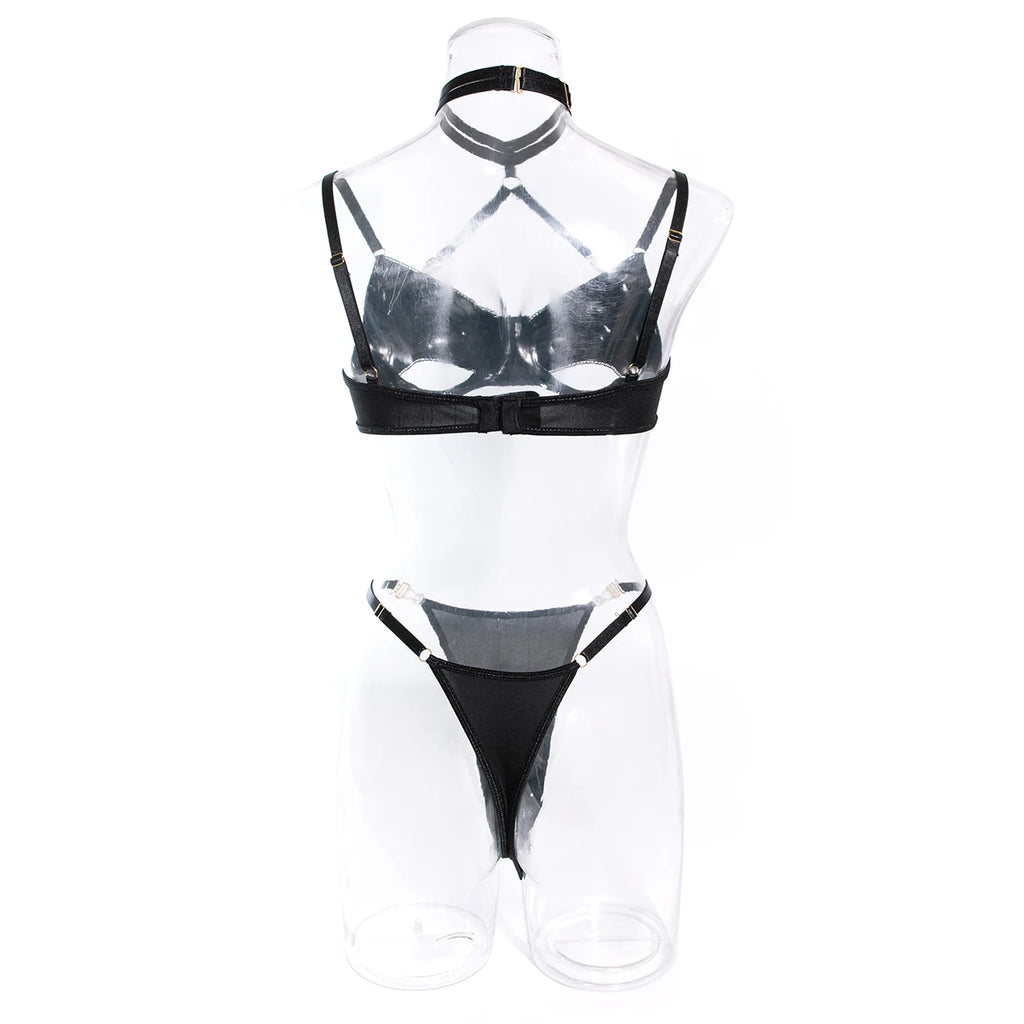 Cut Out Bra Set Women 2-piece Halter Bra + Brief Underwear Set 4 Color Velvet Sexy Intimates