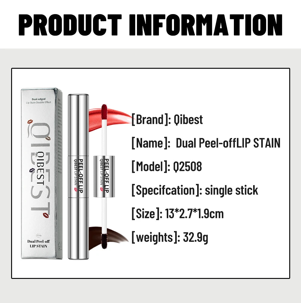 QIBEST Double Eneded Lip Stain Peel Off Long Lasting Waterproof Pink Lip Tint Transfer Proof Natural Lip Stain Tear Off Lipgloss