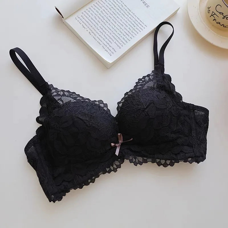 Women's Japanese Style Bra & Panty Set Luxury Lace Push Up Small Bust Support Adjustable Comfort No Gap Wirefree Free Shipping