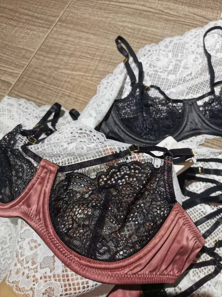 Ultra Thin Sexy Push Up Bra Set Lingerie See Through Satin Temptation Seductive Bra and Panty Set Underwear Bralette Lenceria