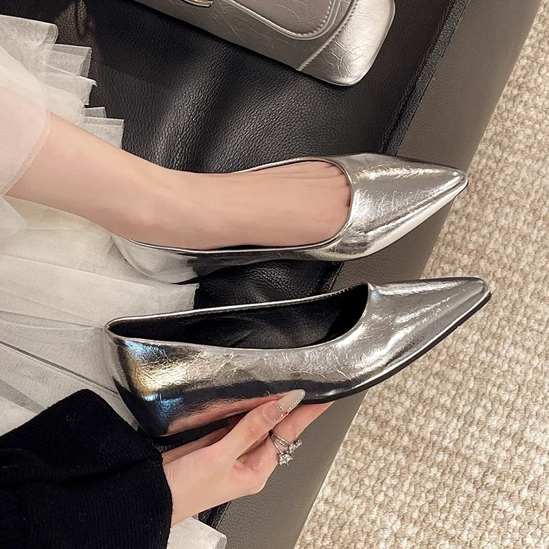 Fashionable low-heeled high-heel women's shoes, high heels, spring/summer new style, pointed-toe office commuting single shoes