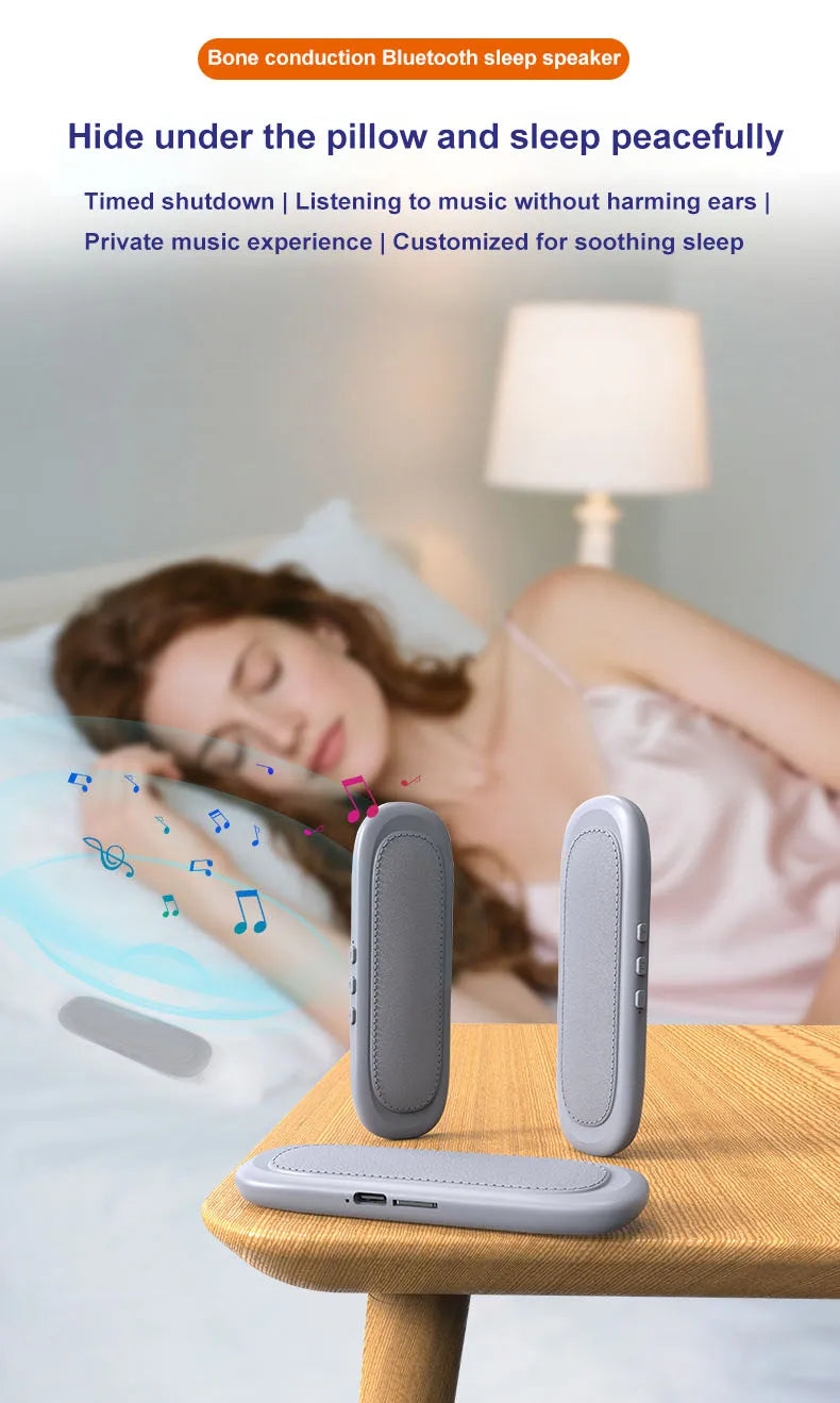 Bluetooth 5.4 Under Pillow Speaker Bone Conduction Speaker Noise Reduction Stereo Music Player with TF Card Slot Timed Shutdown