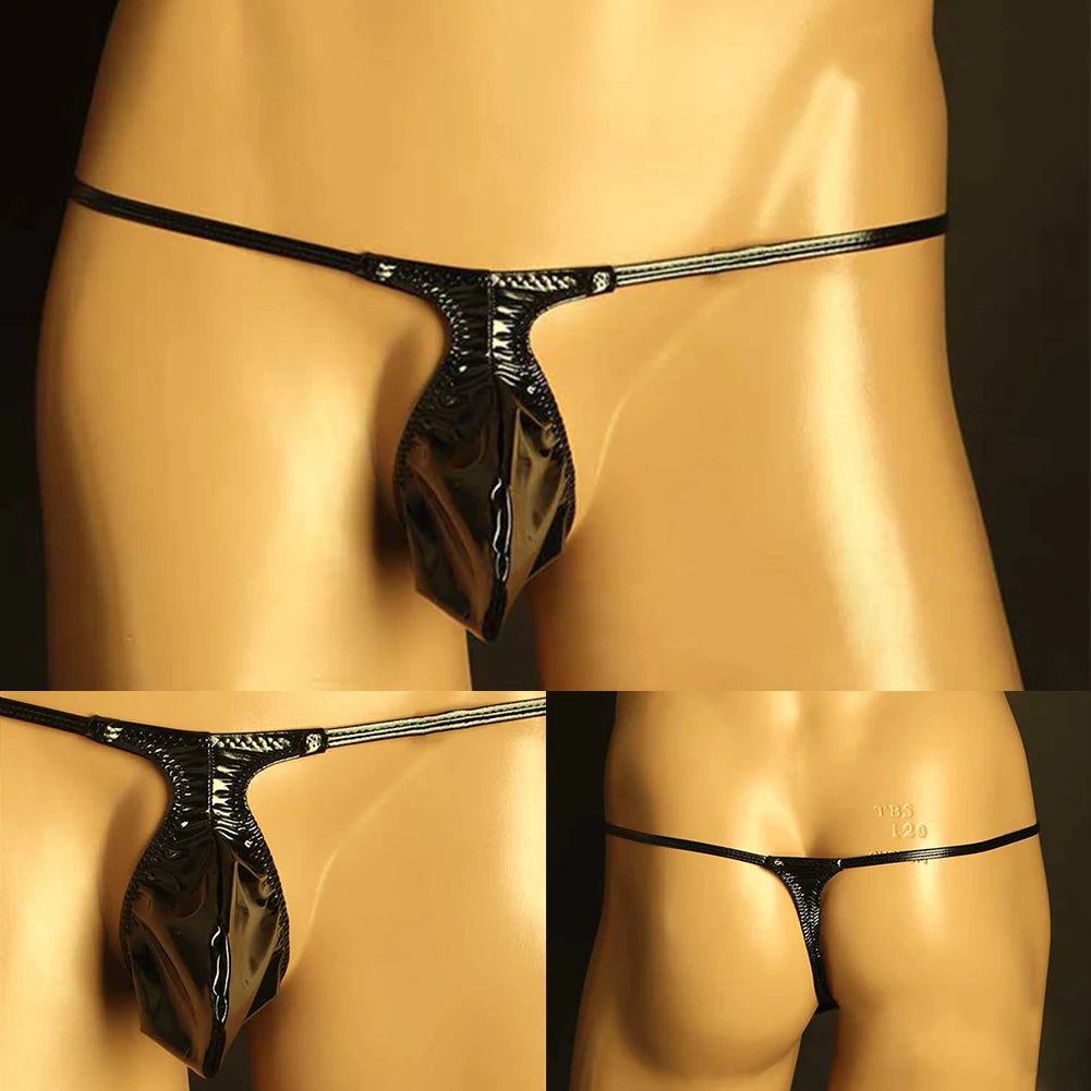 Lingerie Male Erotic Big Panties Pouch Lingerie Mens Sexy Shiny Sleeve T-back And Thong Bag Thongs Bikini Faux