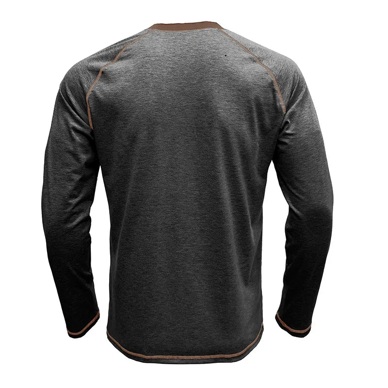 Summer  Autumn Men's American Heavy Cotton Henry Shirt  Long Sleeve Fitness Tough Guy T-Shirt Casual  T Shirt for Men Clothing