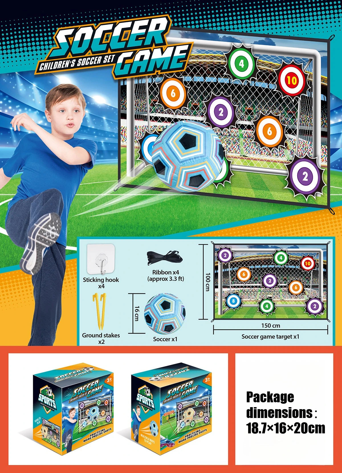 150CM Kids Football Game Set Indoor Outdoor Training Game Mat with Target Areas Practice Shoot Gifts for Children