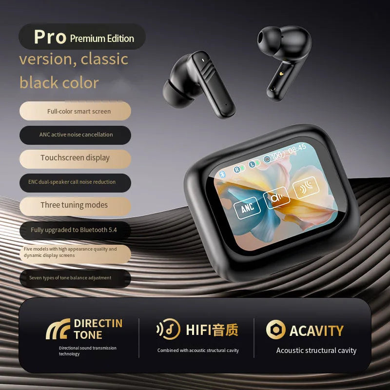 Bluetooth V6.0 AI Translation Headphones OWS Wireless Earbuds with LCD Touch Screen HD Stereo Sound Long Battery Life for Sports