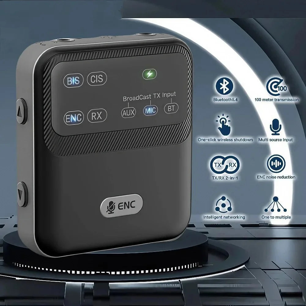 Bluetooth 6.0 Audio Receiver Transmitter ENC Wireless Broadcast One with Multiple Audio System with Mic  for Church Tour Guide