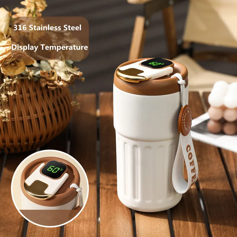 450ml Smart Thermos Bottle  Digital LED Display Temperature Coffee Cup Stainless Steel Vacuum Cup Business Portable Thermal Mug