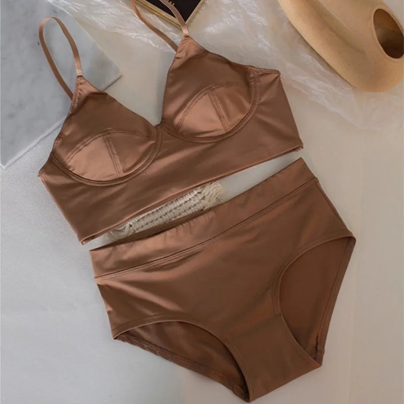 Women Casual Bra Set Elegant Ladies Plain Daily Lingerie Set Ladies Stretch Ventilate Bra and Panty Set Ladies Underwear