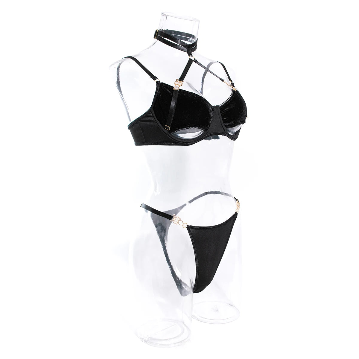 Cut Out Bra Set Women 2-piece Halter Bra + Brief Underwear Set 4 Color Velvet Sexy Intimates