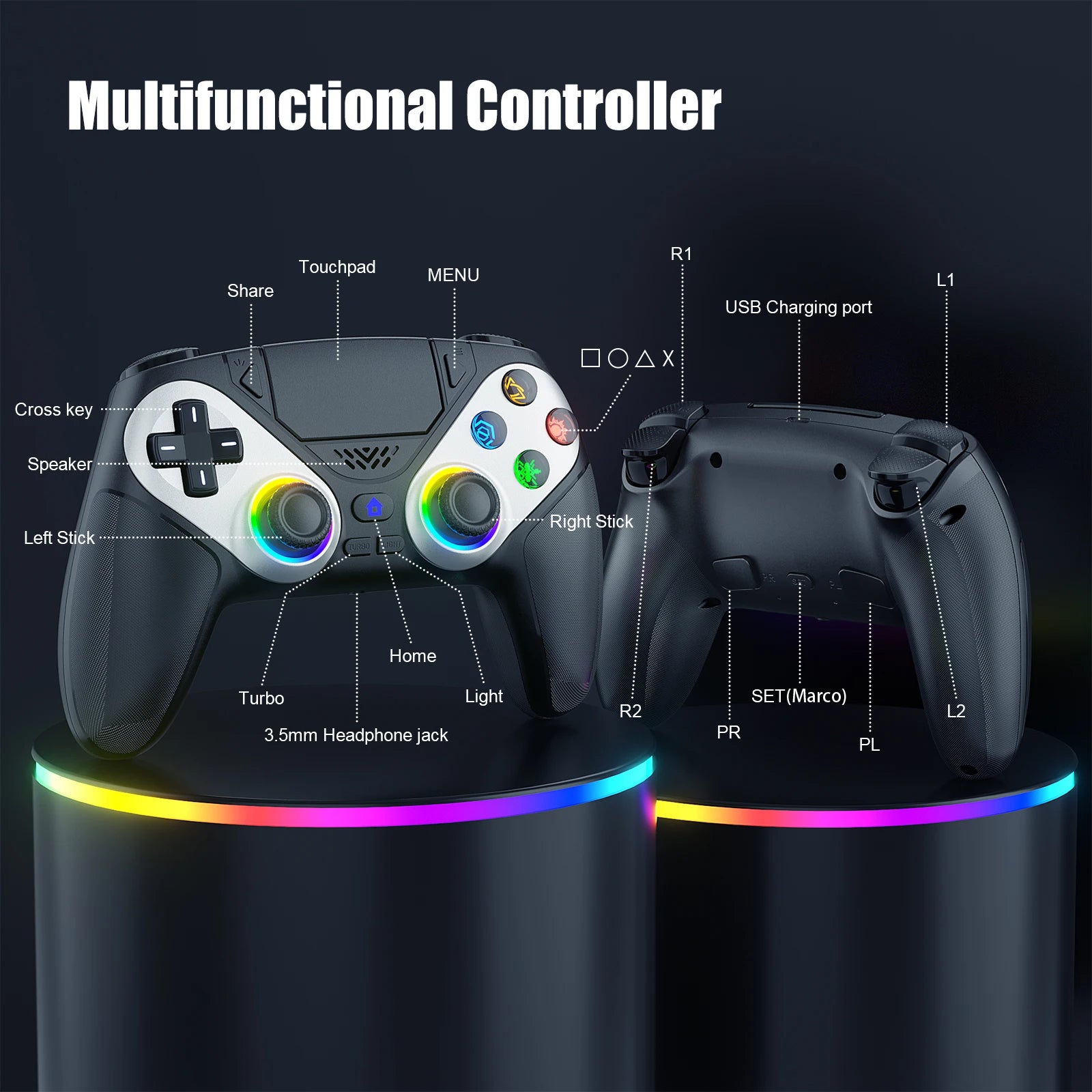 Bluetooth Gamepad For Playstation 5/Ps5 Wireless Controller Pc Console Controller With Turbo Dual Sense Vibrate Programming