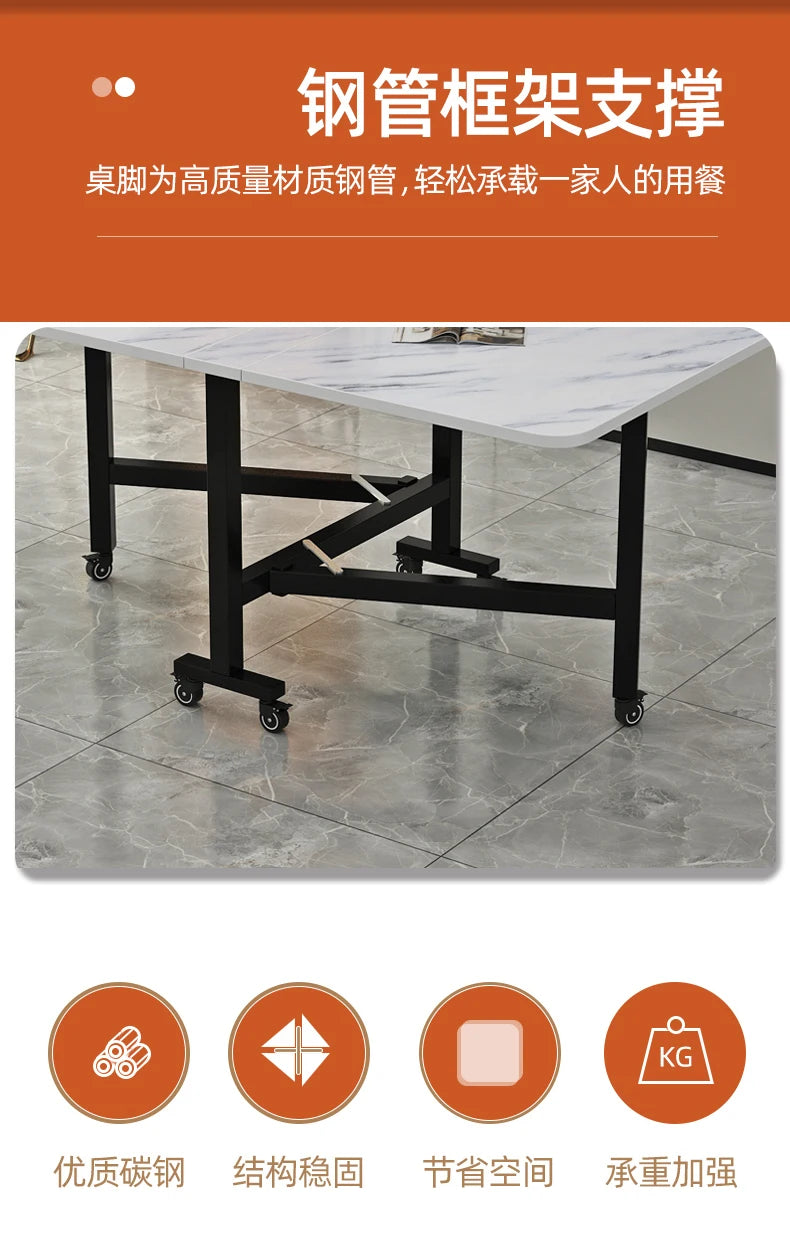 Folding Dining Table For Small Household Multifunctional Folding Rock Board Table Rectangular Living Room Movable Dining Table