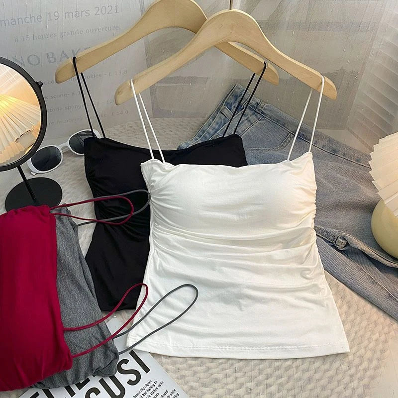Top Sexy Summer Tank Top Women Spaghetti Strap Sleeveless Vest Camisole Party Bra Tops Club Outfits Skinny Black Crop Top