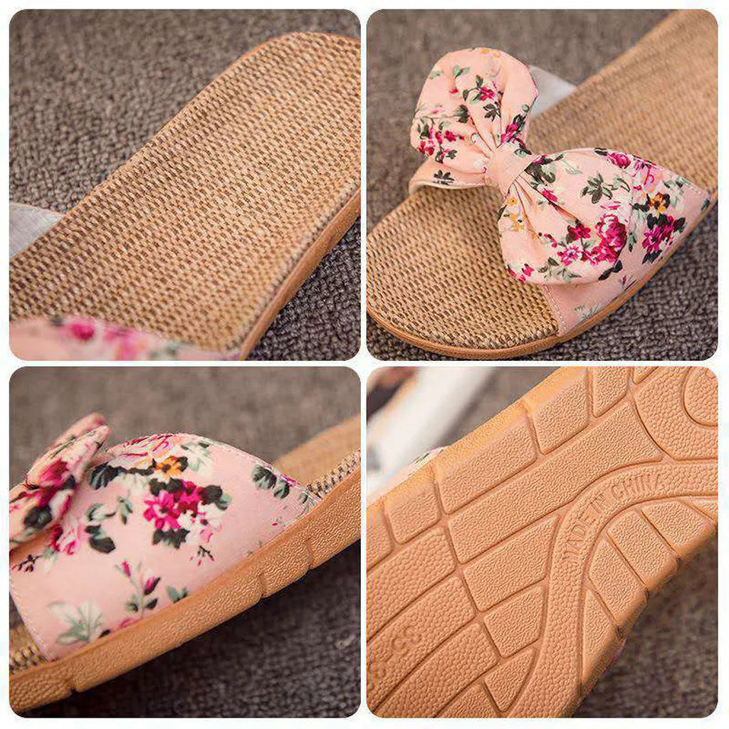 Shoes For Woman Sandalias Mujer Women Female Bowknot Flax Linen Flip Flops Beach Shoes Sandals Slipper Chaussures Femme