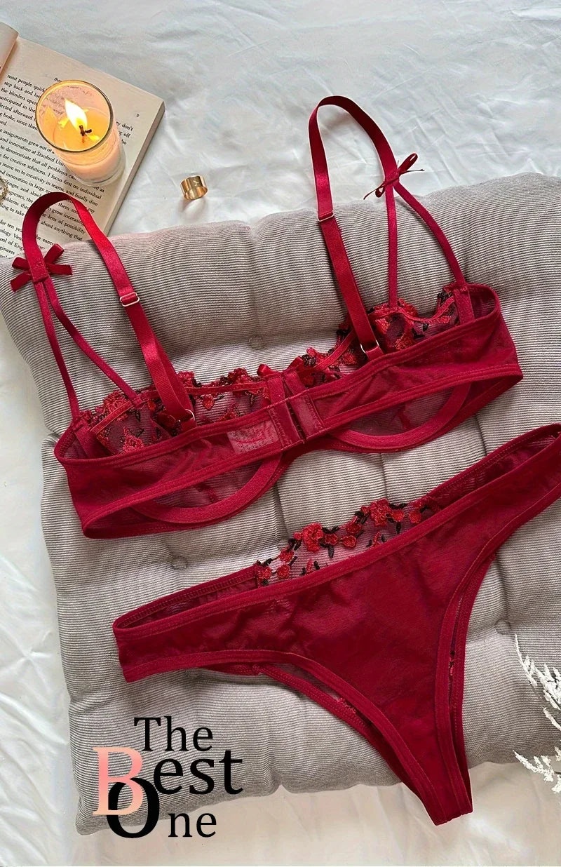 womens lingrie Night Beautiful Sexy Women 2 Piece floral Embroidery Underwear Erotic lingerie underwear Set conjuntos de mujer