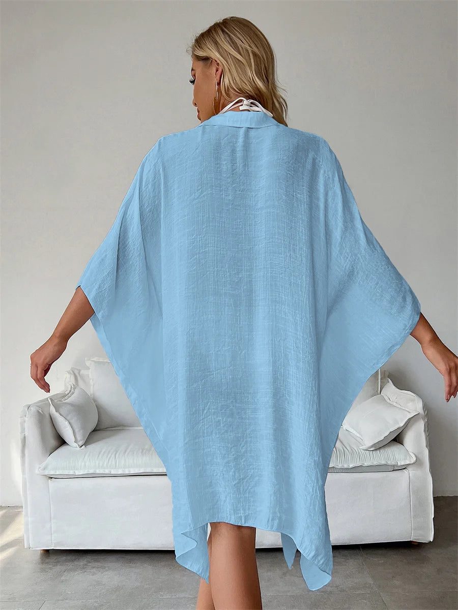 Summer Casual  Sunscreen Beach Dress Woman Bikini Cover-up Swimsuit Solid Sexy Beachwear Loose Cardigan Sun Protection Dresses