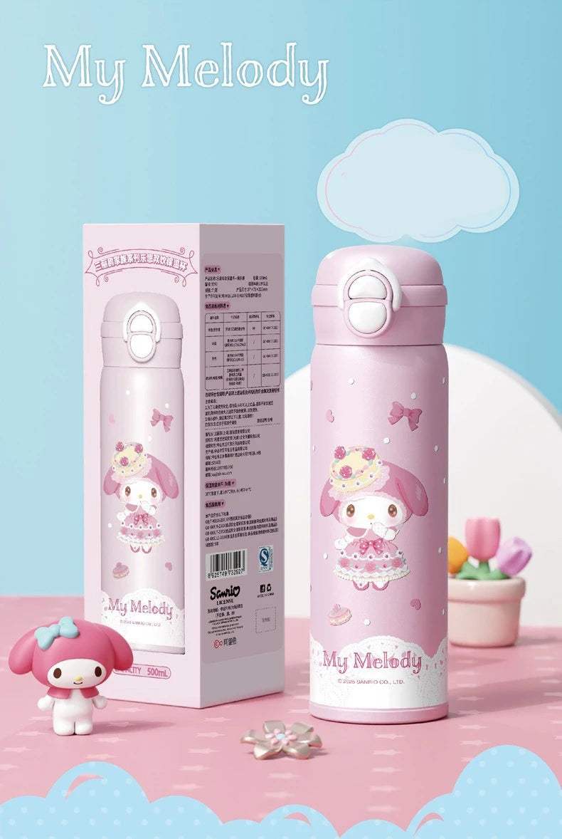 X&W Sanrio Thermal Cup Insulated Mug Kuromi Thermos Cups 316 Stainless Steel Double Drinking Straw Cup Portable Water Bottles