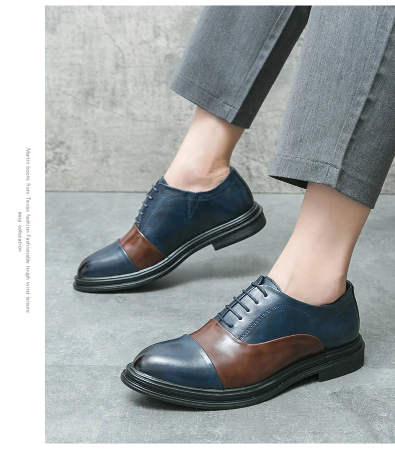 Man Casual Business Shoes Men Patchwork Leather Oxfords Fashion Dress Flats Leisure Office Men's Formal Wedding Shoes