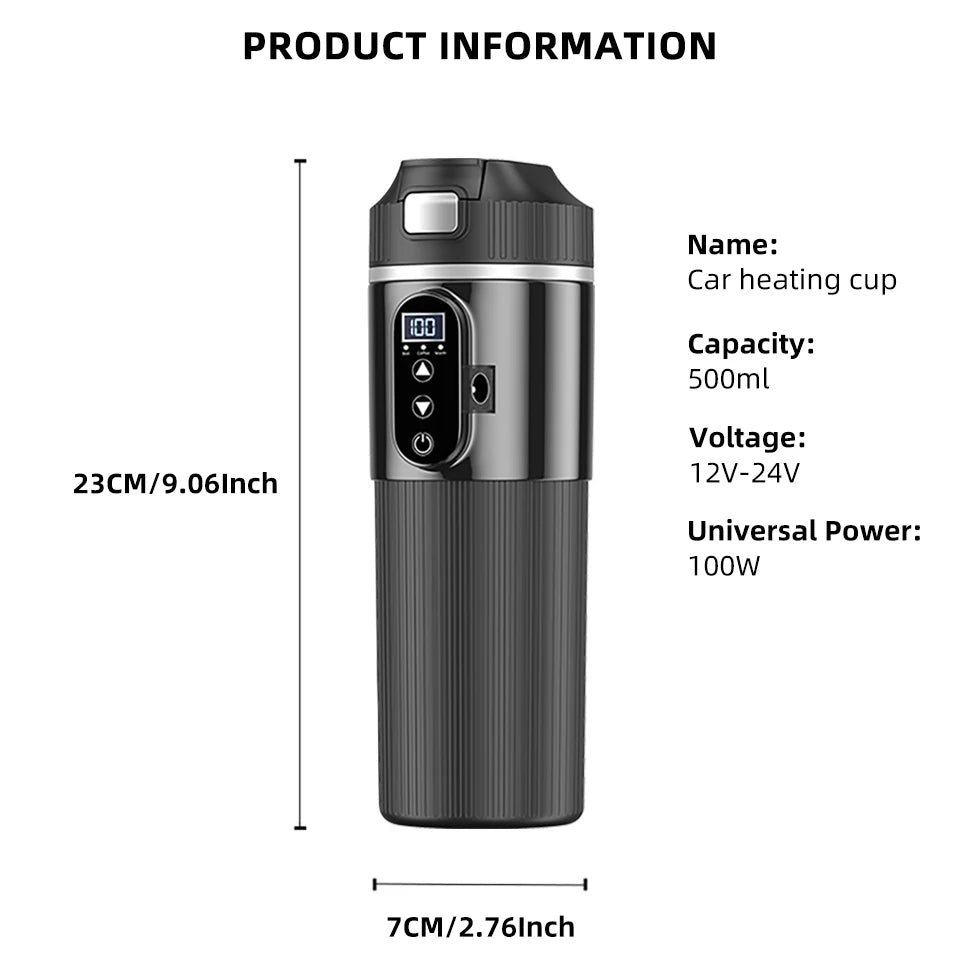 Car Thermos Cup 500ml Large Capacity 12V/24V Car Truck Universal Heating Cup Stainless Steel Car Electric Heating Cup
