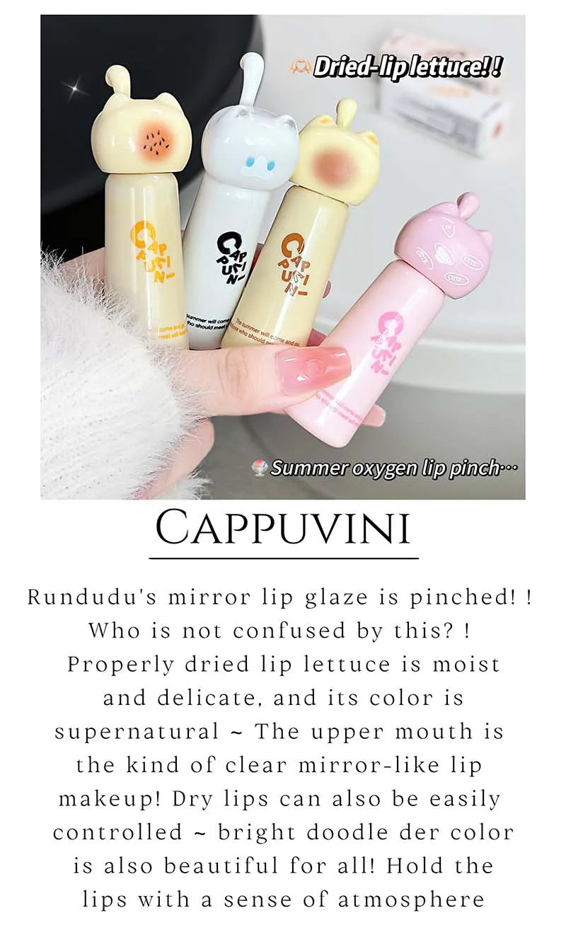 Cute Cat Lip Gloss - Moisturizing Smooth and Long-lasting Lip Glaze - 4 Shades Easy to Apply Lip Stain for Beginners