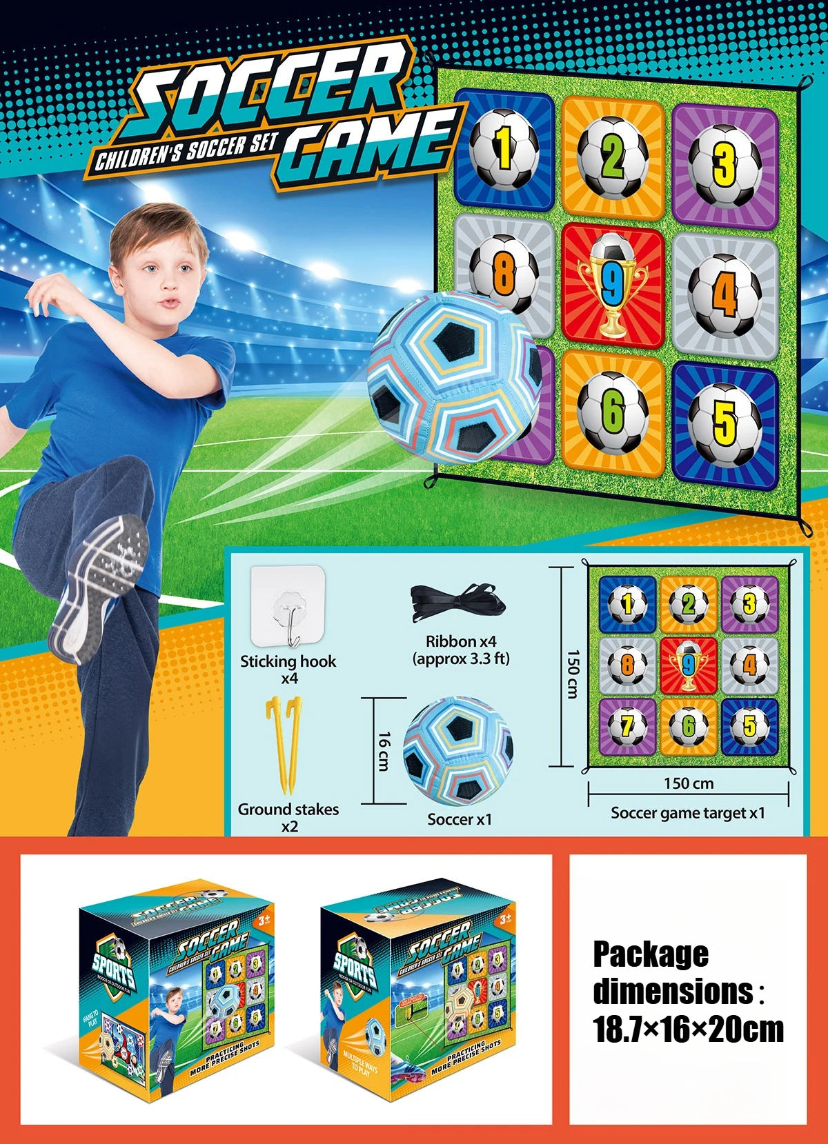 150CM Kids Football Game Set Indoor Outdoor Training Game Mat with Target Areas Practice Shoot Gifts for Children