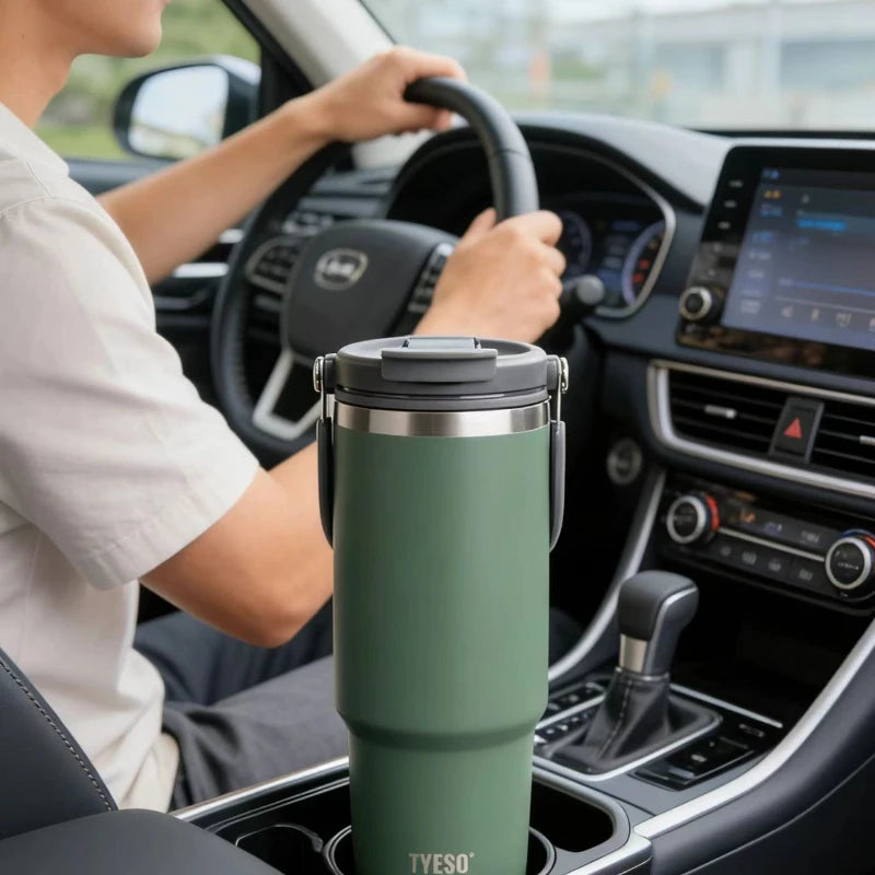 900ml Stainless Steel Thermos Cup  Portable Handle, Cold and Heat Preservation, Office Sports Outdoor Tumbler