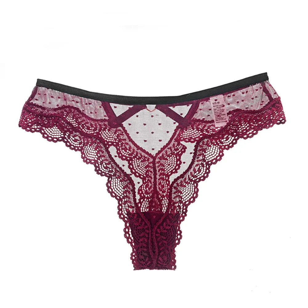 Lingerie Low Waist Lace Panties Thong Hollow Out Underwear for Women Transparent Dots Mesh Lace Briefs Girl