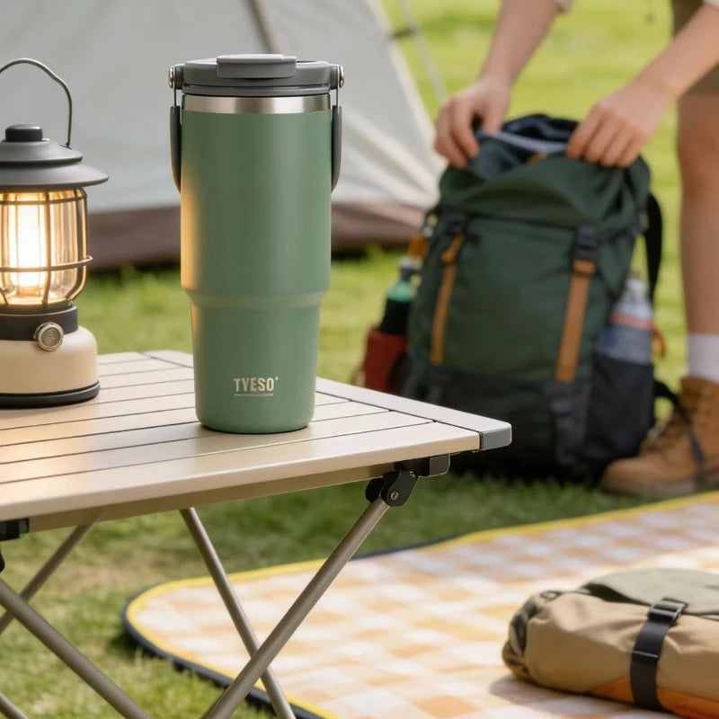 900ml Stainless Steel Thermos Cup  Portable Handle, Cold and Heat Preservation, Office Sports Outdoor Tumbler