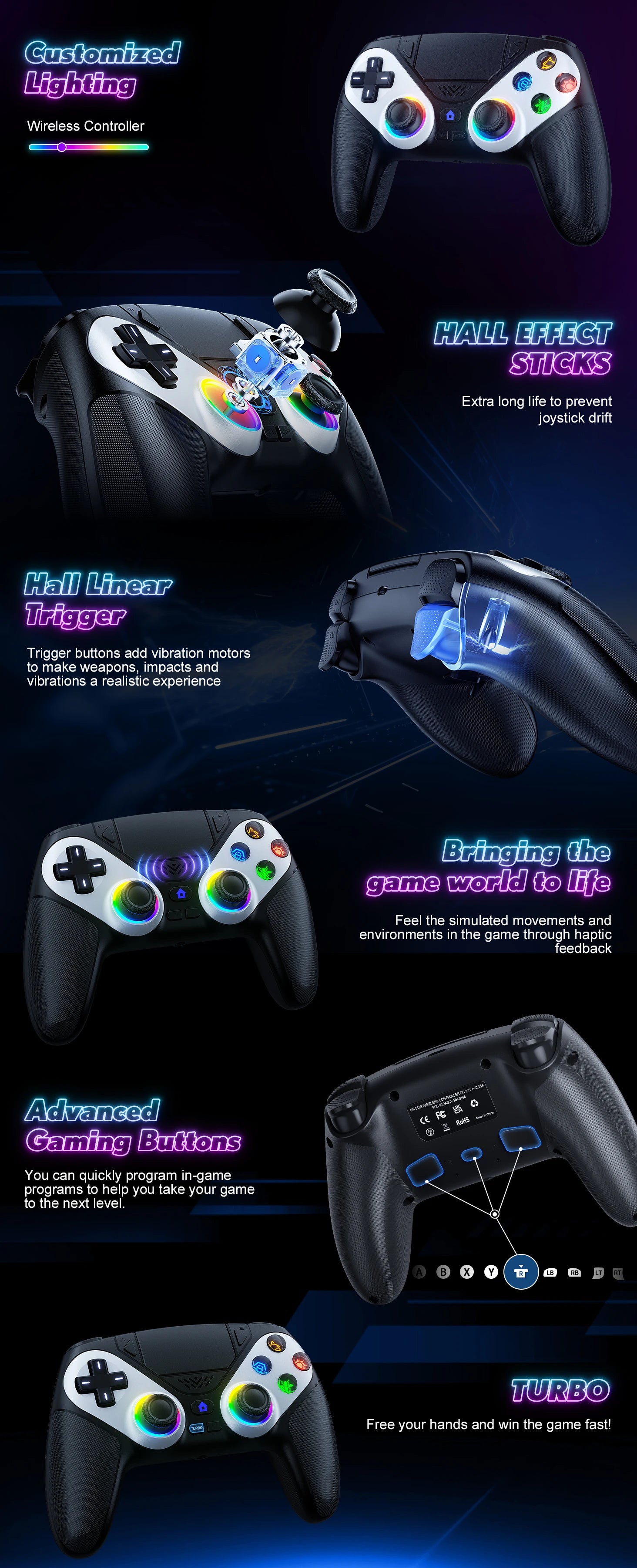 Bluetooth Gamepad For Playstation 5/Ps5 Wireless Controller Pc Console Controller With Turbo Dual Sense Vibrate Programming
