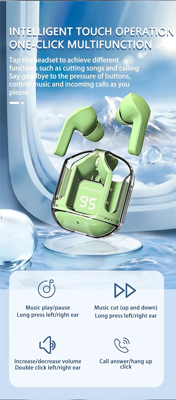 Wireless Bluetooth Earphones 5.3 LED Digital Display Portable Type-C Charging Dual Ear Stereo Surround Noise Free Microphone