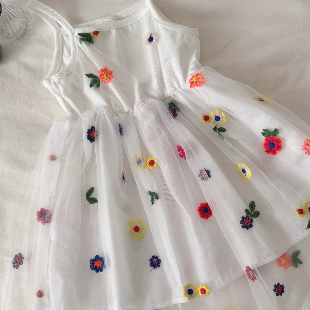 Summer Baby Girls  White Embroidered  Tie Back Suspender Dress Kids Sweet dress Children Outfit Skirt 6Month-3Y