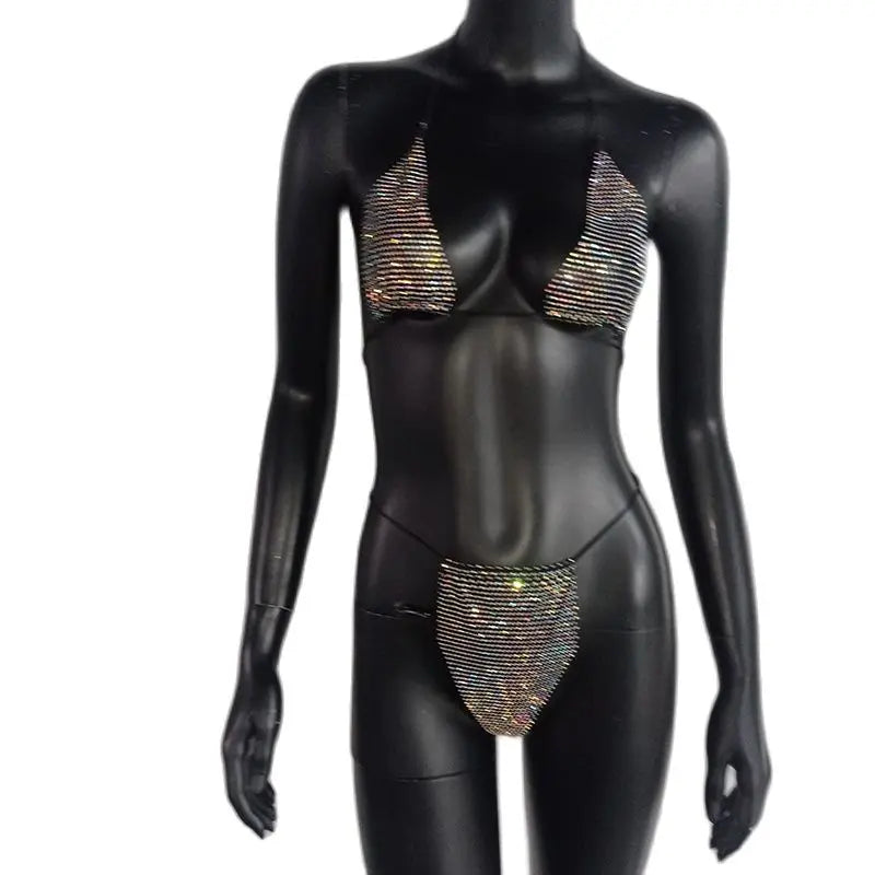Bling Rhinestones Bra Panty Set Women Sexy Halter Bra Sexy Panty Two Piece Set Summer Beach Outfits Party Club Matching Sets